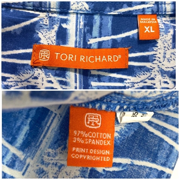 TORI Richard Tropical Palm Tree Short Sleeve Button Down Shirt in Blue Size XL - Picture 5 of 7